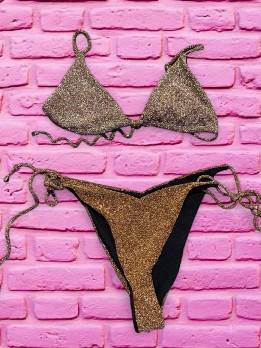 South Beach Sparkle Gold Tie-Side Bikini Set - Women Swim